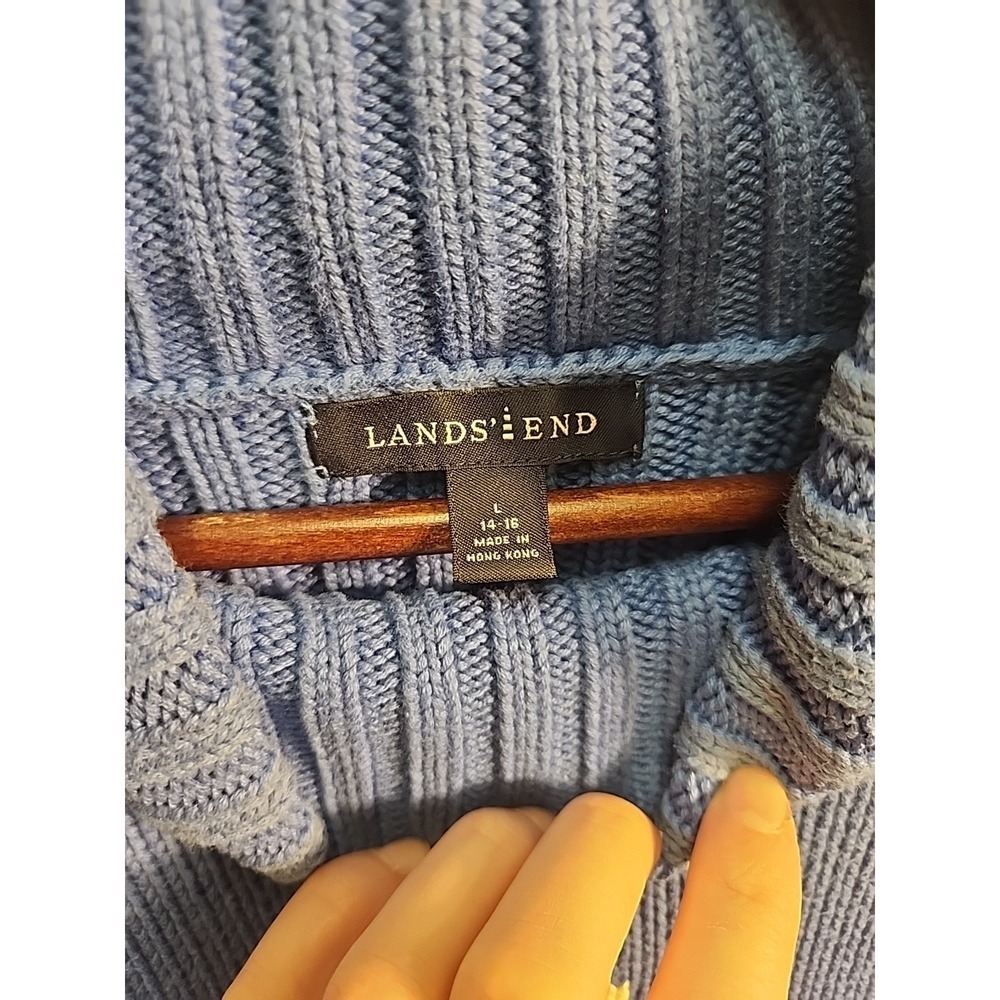 Lands‎ End Chunky Knit Ribbed Snowflake Turtleneck Sweater Women's Large (14-16) - Picture 3 of 6